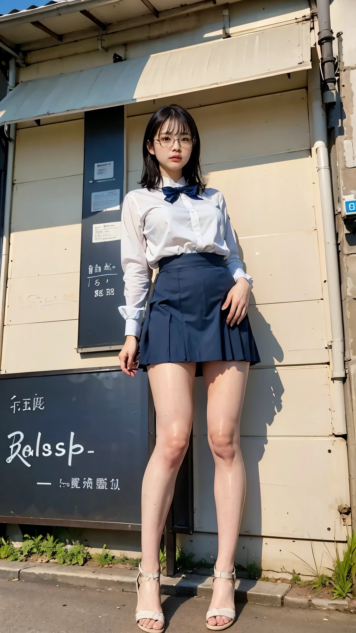 ((Best of the highest quality, 8k, Masterpiece: 1.3, raw photo)), Sharp focus: 1.2, (1 AESPA girl: 1.1), (Solo: 1.18), (realistic, photo-realistic:1.37), face focus, cute face, finely eyes, (Small breasts, flat chest, Thigh: 1.3), (nude, school uniform skirt, bra top, from below: 1.3), short messy hair, updo, terminal, airport, sitting,