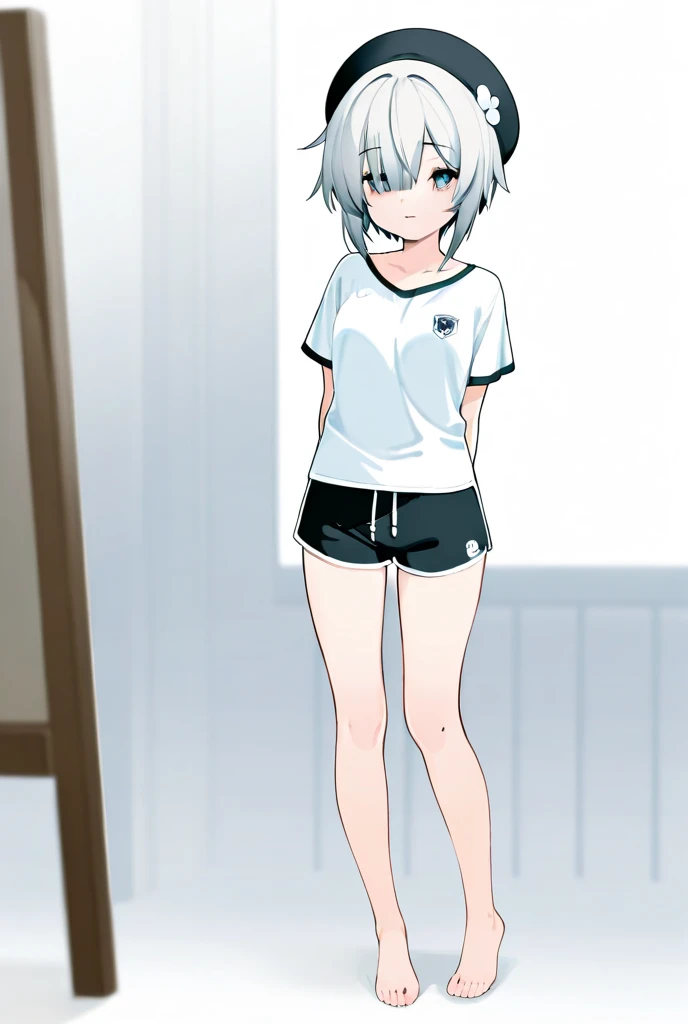 masterpiece, high quality, Nothing, Small breasts, One Girl, Are standing, Temporarily stop, Temporarily stop,  Gym suit, Bloomersショーツ, Bloomers,  whole body, shirt,  blue eyes