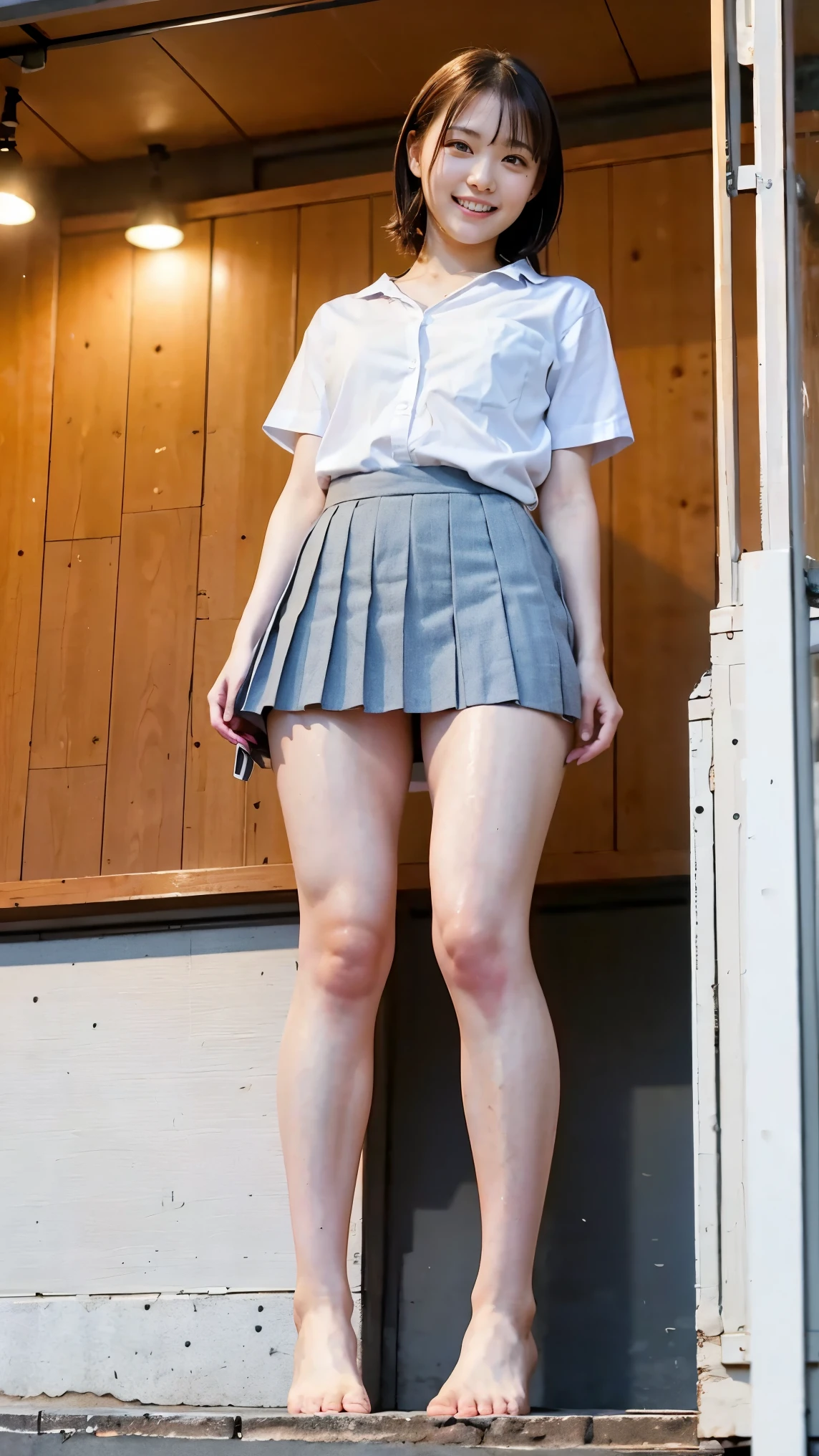 Beautiful JK girl wearing a very short micro miniskirt。