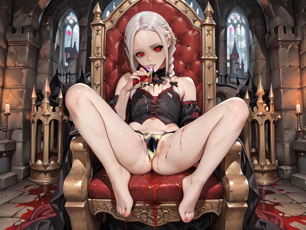 )
Japanese anime style illustration、Dimly lit luxury club at midnight,Chest Exposed, Highlight the slender and transparent crotch、huge bust、Beautiful robot girl,Delicate and beautiful light hazel eyes, naked, topless, nipples, shaved vagina, spread legs, nsfw, juice, tied up