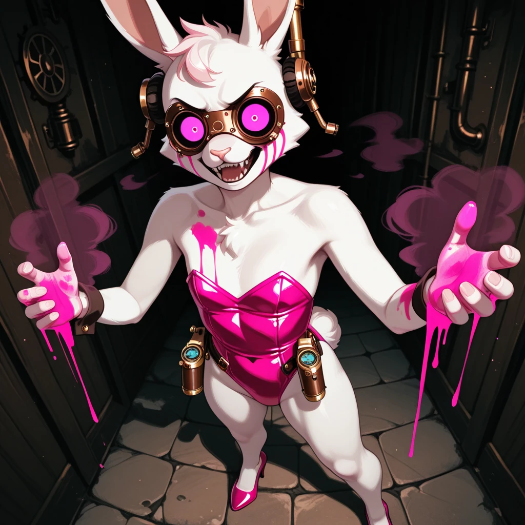 ((Uploaded on furaffinity:1.5), (uploaded on e621:1.5) ,anthro, furry, avian, (cinematic lighting), ((detailed background)), (((three-quarter view))), (half body shadow), (happy, wide eyes, cute), [realistic proportions], [explict content], [sharp focus], (questionable content), (shaded), ((masterpiece)), high quality, digital art, drawing, HD 4k, dreamlikeart, lens flare, upper body, looking at viewer, animal focus, furry, nudefursuit, 1girl, cute, kawaii, lovely, fur, fur head, narrow waist, animal ears, paw, paw shoes, ((bondage:1.75)), (((Tied up))), ((legs tied)), (Gagged:1.25), ((muzzled)), (((One Milking machine on crotch:1.35)))