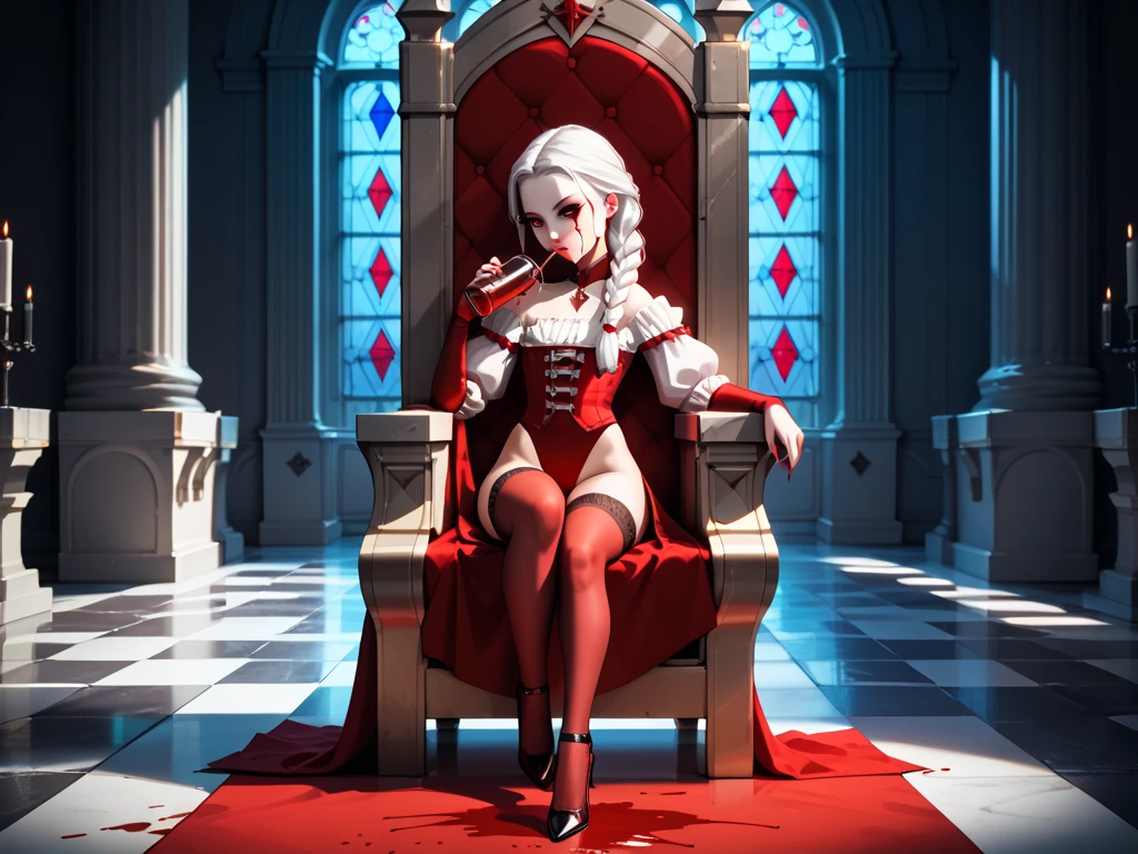 regal queen, white hair, intricate crown, silver detailing, royalty, intricate white gown, silver inlay, delicate, intricate septor, white ,sharp focus, illustration, highly detailed, masterpiece, photorealistic, high quality, 4k