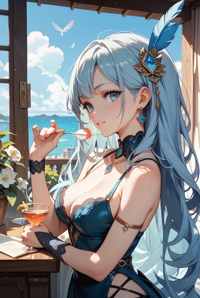 official art, masterpiece, sharp focus, (Beautiful, gorgeous and cute Korean woman:1.3), (Beautiful and cute Koreans:1.3), Korean beauty, exquisite beautiful hair、eyes and face, actual, super detailed, beautiful girl, blue sky, 发光white色颗粒, (Side light:1.2), Sunlight, white云, Detailed cloud, thin and long, Cute big and big ass, smile with teeth, ((smile with eyes, open your eyes)), landscape, long, straight hair, sexy facial expression, architecture, (城市landscape:1.7), dynamic hair, very long, straight hair, 精致的white金银发, glowing green eyes, pink skirt, white, 皮膚蒼white, hair accessories, epic landscape,High heel