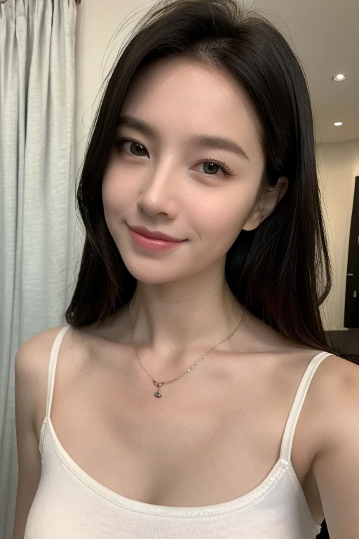 (Best quality, 8k, masterpiece: 1.3), a beautiful woman with perfect figure: 1.4, dark brown hair, wearing a pendant, wearing an apron, in the kitchen, highly detailed face and skin, detailed eyes, double eyelids, big breasts, smile
