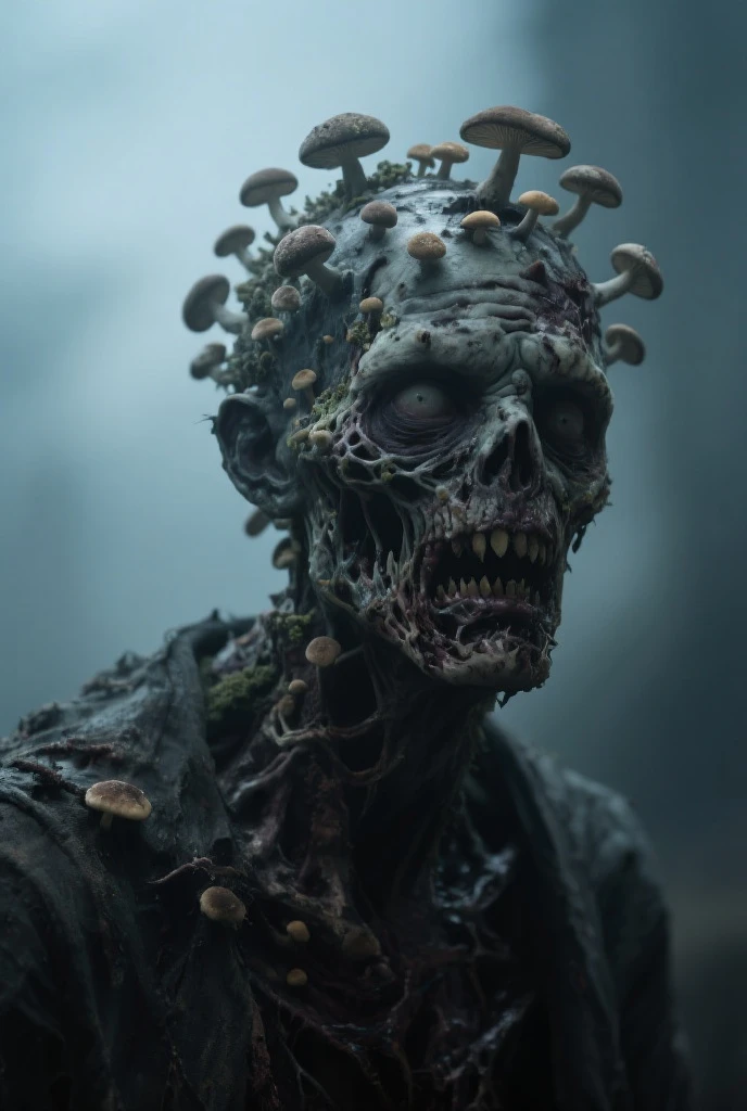 Ultra-high detail, 8K photo of a horror realistic, decaying zombie with a hole in its body, emerging from a grave in a creepy cemetery under dynamic lighting.