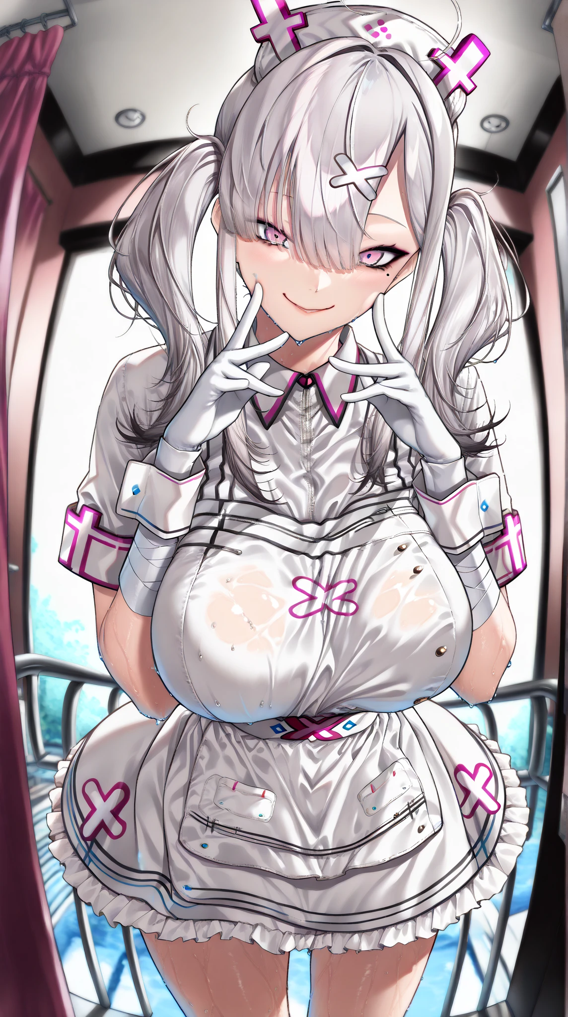 One Woman、One Man、The man is looking up her skirt、Dental Clinic、beauty、Dental hygienist、Dental hygienistの、dental clinic、Age 25、Skirt with slitany customers、Long Hair, Highest quality, Focus on Thighs, smile,  Thin white pantyhose、pantyhose panties、Thighs、BIG ASS、big 、 Black Hair,The crotch of the thighs is steamy 、Sweaty thin white pantyhose、Rubber gloves、holding tweezers、Having your groin touched、Having your groin touched、sexual excitement、Obscene sound effects