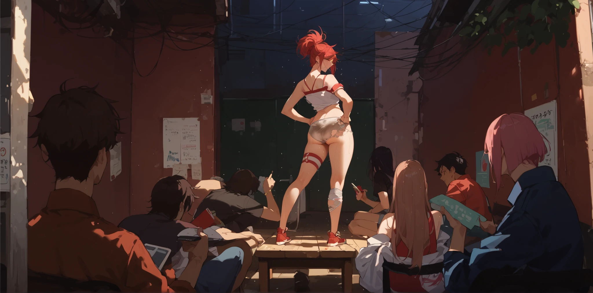 (masterpiece:2), (extremely fine and beautiful:1.3), (16 K:2), (only one person, completely nude:1.8), (medium large breasts, firm breasts, Nominal body type), (pussy crack, nipples, spread legs, knees up, squatting:1.6), (cute little), (embarrassed, blush, in heat, sexy mood:1.8), (smile), Correct anatomy, Good anatomy, (The ultra -The high-definition:1.3), (Ultra HD), ((highly detailed, Very detailed and beautiful, Very detailed and beautiful)), (pole dance, on stage:1.6), (luminism:1.3), Looking Down from Above, upturned eyes, hakosdef, short hair, hair ornament, midriff, mouse tail, tail bow