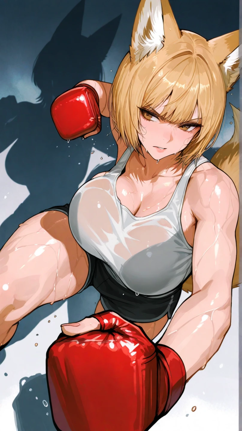 masterpiece, best quality,anime style, 1 girl,(((slender body))), (((small breast))),(((hot pants, blue tanktop,red tie))),(((((a gorilla man grabbing the girl))))), ((((restrained, arms behind back)))),((((cum)))), (beautiful face), (((short hair))), (((straight hair))), ((((blonde hair)))),detailed beautiful skin, (perfect hands, perfect anatomy)