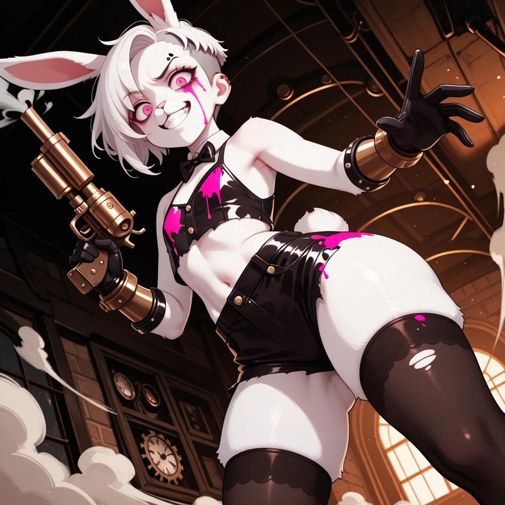 One girl, bondage, tied to torture machine, tickling, laughing, hate it, screaming, naked, hands on anothers hips, rabbit girl, rabbit ears, rabbit ears,rabbit girl,abs, muscular female,red eyes, dark-skinned female,dark skin,animal ears,white hair, mirko (my hero academia)