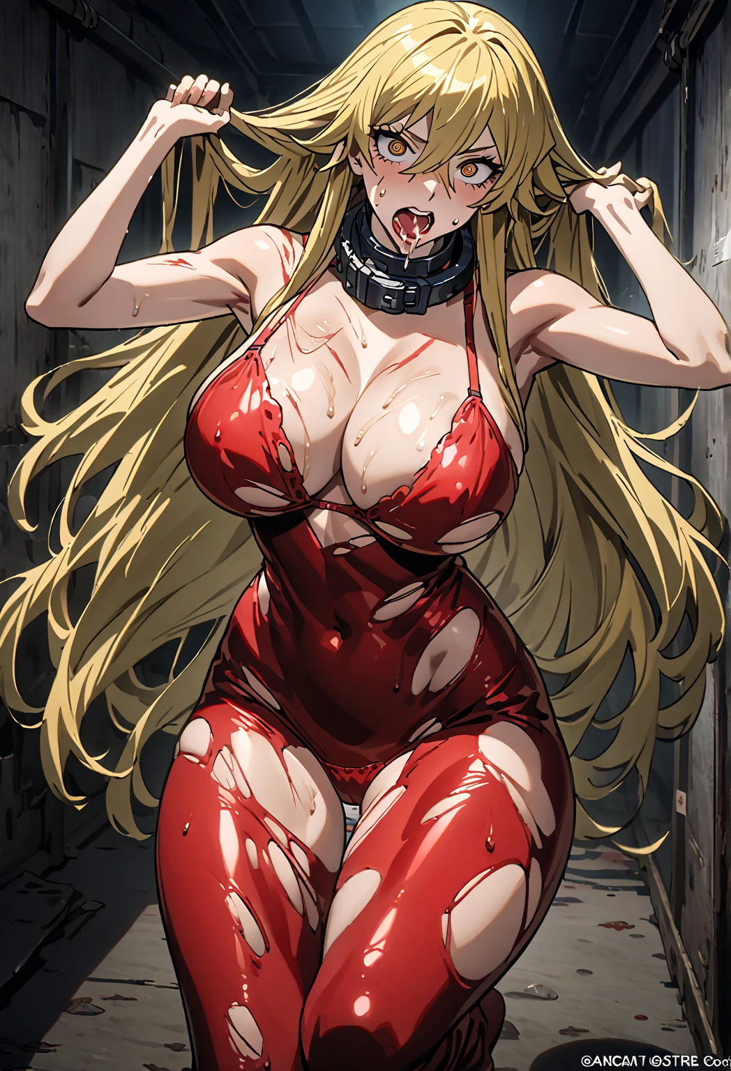 masterpiece, gorgeous,not wearing clothes, full body,full body naked, vagina, pussy, best quality, highres, 1girl, ((solo)), colorfull, blonde, dangerous,vivid eyes,(yellow eyes), alone, , mesmering eyes, neon, smilling, scary smile, madness, ((blood, colorful, ink)) BREAK intimate,cyberpunk, digital art, high details, modern, intricate, perfect face, traced lights, backlight, scary, (sensual), misteryous, blood, cinematic BREAK , backlight, glowing eyes, artistic, wallpaper, futuristic clothes, fog, BREAK superior, long hair, absurdes, crazy smile, HyperStylizeV6, power \(csm\), symbol-shaped pupils
