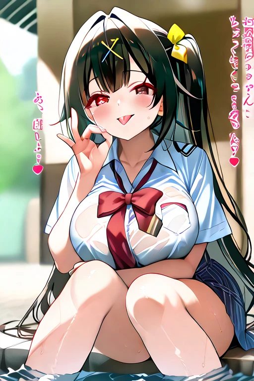 (best quality), 8k, masterpiece, sitting, soles, foot focus, gyaru, crop top, short skirt, slouch socks, white socks, sweat, cleavage, suggestive,
BREAK,
1girl, black hair, perfect face, red eyes, ((((sanpaku eyes)))), blush, blushing, (messy pigtails), long pigtails, barrettes, (pale skin), black eyeliner, long lashes, smug,
BREAK,
, collarbone, ((big-breasts)), thick thighs, holding money,
BREAK, simple background, white background,