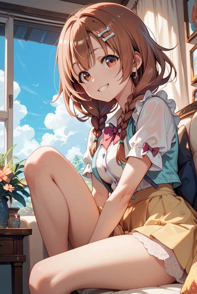 (masterpiece、highest quality、High resolution、realistic pictures、real looking skin:1.1)、
(brown short hair:1.5)
(A woman is squatting on her knees:1.5)、
(I put my elbows on my knees、Place your chin on your knees.:1.5)
(Please provide a photo taken from the front.:1.5)、
(exposed panties:1.5)、
(Navy long sleeve V neck knit:1.5)、
(Wine red flared mini skirt:1.5)、
(Beautiful black, Below-the-knee boots)、
(Shiny white satin panties:1.5)、
(provocative and grinning expression:1.5)
1 Japanese girl、alone、Full body Esbian、beautiful eyes、shining eyes、The location is the grassy area of the park..、NSFW