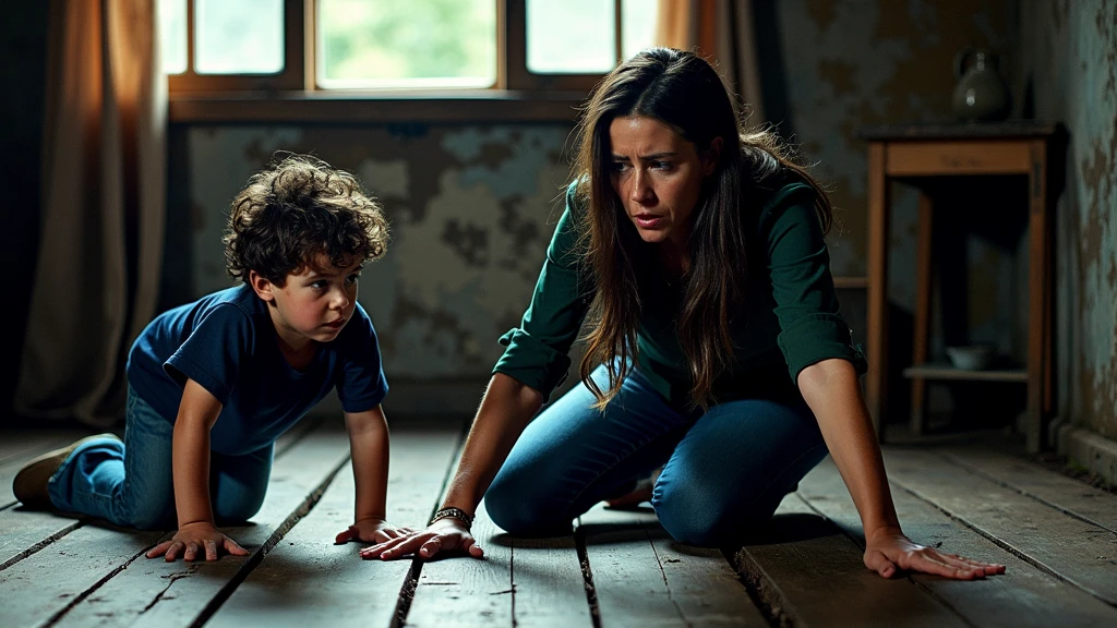 Mom yelling very angry stressed with her son in a horror scenario