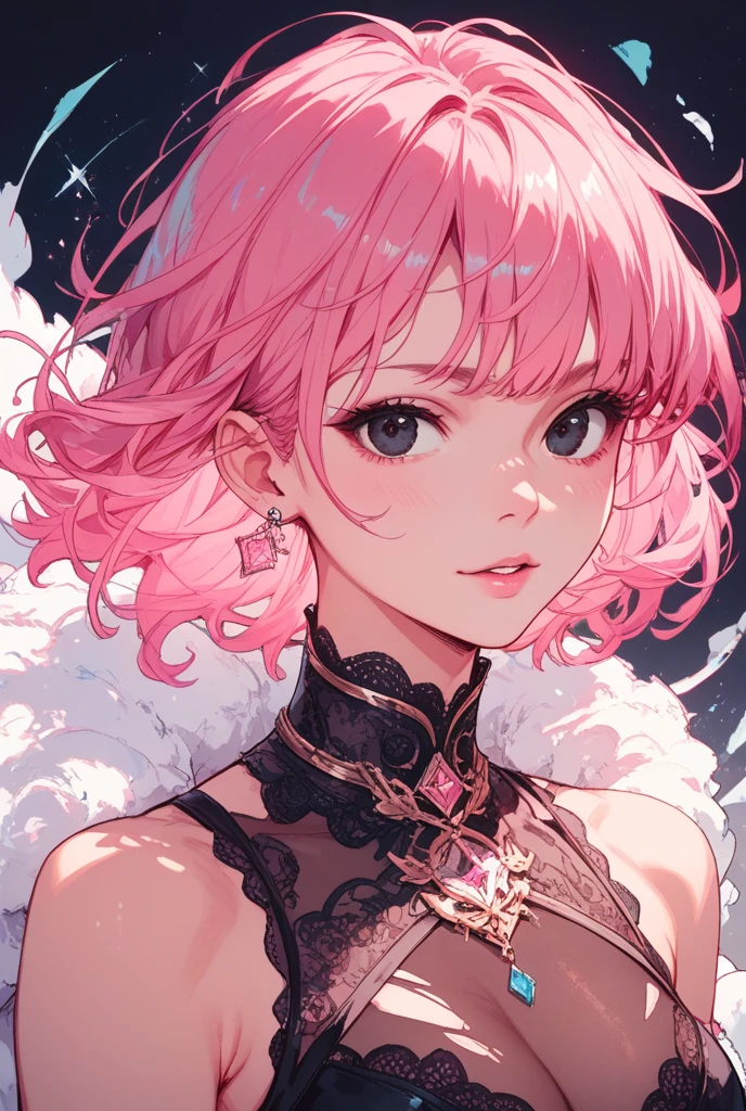 Detailed textures, high quality, high resolution, high accuracy, realism, color correction, correct lighting settings, harmonious composition. A stunning anime girl with an intricate floral tattoo on her neck, exuding elegance and beauty.,in the style of neon realism, dark pink and light black, gothic art nouveau, anime-inspired character designs, dark white and indigo, bold yet graceful, cyberpunk manga, detailed costumes --ar 3:4
