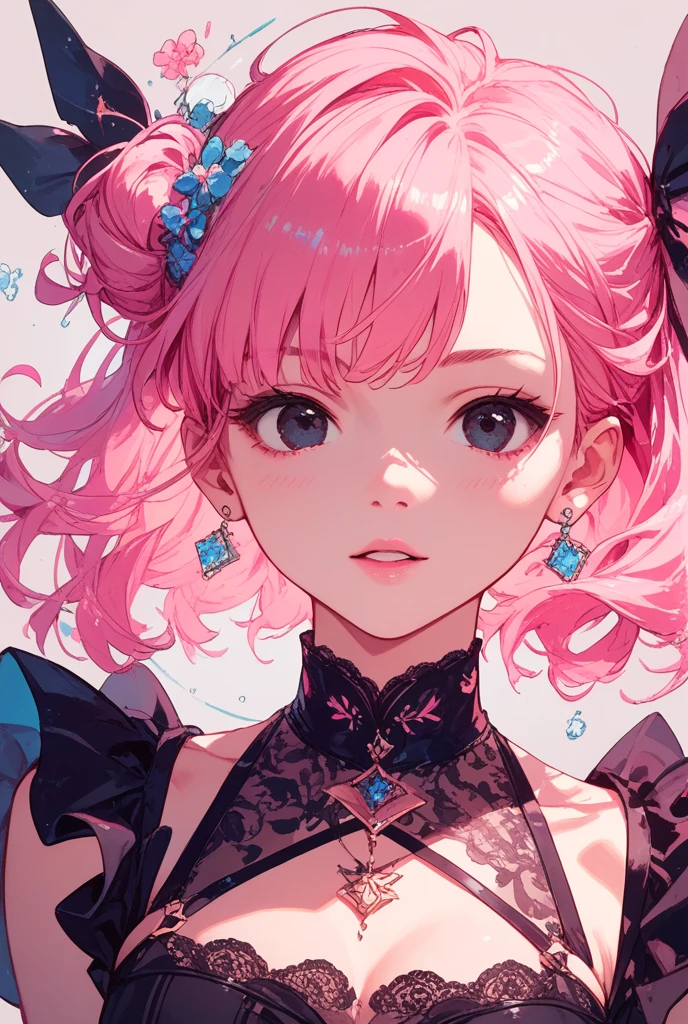 ((masterpiece)), (Highest quality))),Very detailed, Seductive erotic woman sweating, (Very delicate and beautiful face), (Beautiful eyes in every detail),Breasts covered in rose petals, (Big Breasts, pink/Blue Hair), Focus on the face, Focus on the face, Complex eyes,Elaborate decoration,