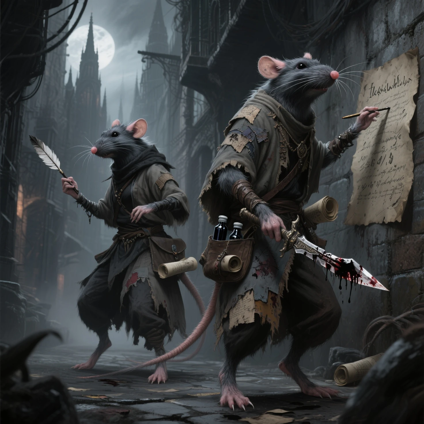 <lora:RPGRatfolk:1> rat folk:1.3, solo, looking at viewer, gloves, holding weapon, knife, in a medieval town, <lora:AllOldRPGArtS1_1990s_V1.01_LoRA:0.4> alloldrpgarts1 <lora:PBOldRifRPGStyle-V1.0-st_LoRa:0.4> RpgRiftingInThe90s, extremely high quality RAW photograph, detailed background, intricate, Exquisite details and textures, highly detailed, ultra detailed photograph, warm lighting, 4k, sharp focus, high resolution, detailed skin, detailed eyes, 8k uhd, dslr, high quality, film grain, Fujifilm XT3,