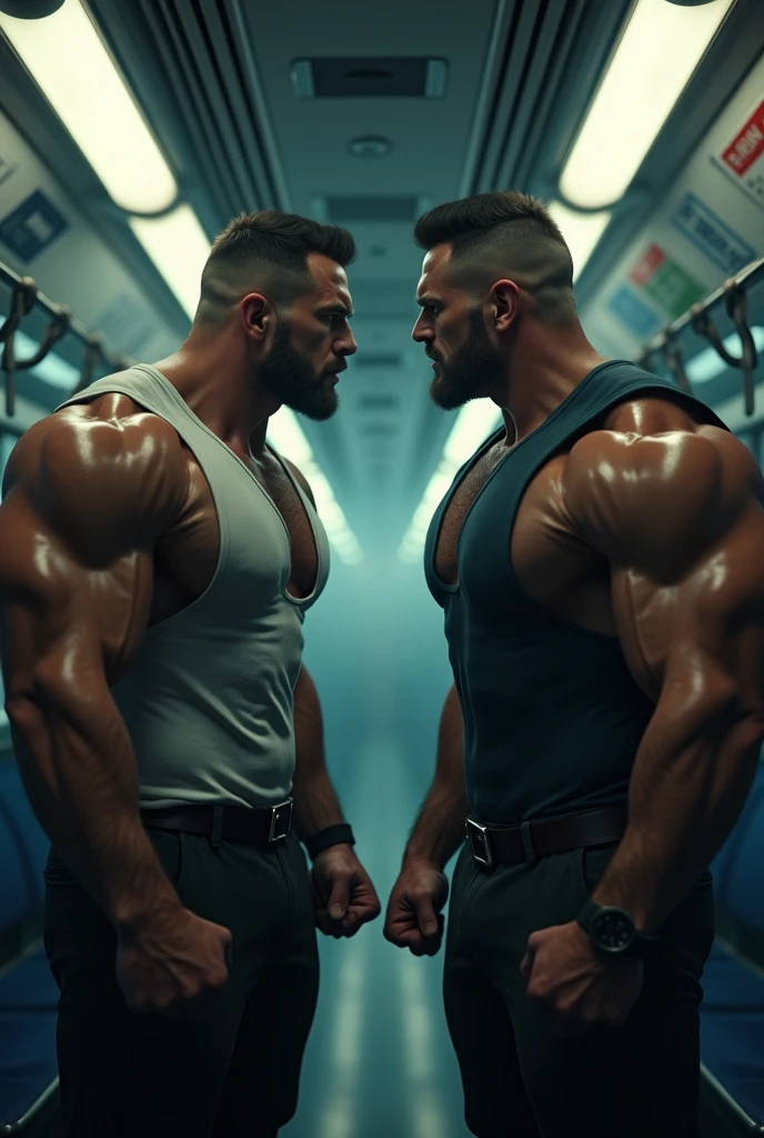 (tank top:1.4), (back view:1.4), fat face, (inside club locker room:1.2), Japanese man, Chinese man, Korean man, Taiwanese man, manly face, (round face:1.4), (monolid eyes:1.2), (buzz cut:1.4), very large and strong body, bulky body, beefy muscles (bulging muscles:1.4), (very large pectoral muscles:1.4), (muscular arms:1.4), muscular abs, muscular legs, muscular back, brightens oily skin, master piece, realistic, panorama, distant view