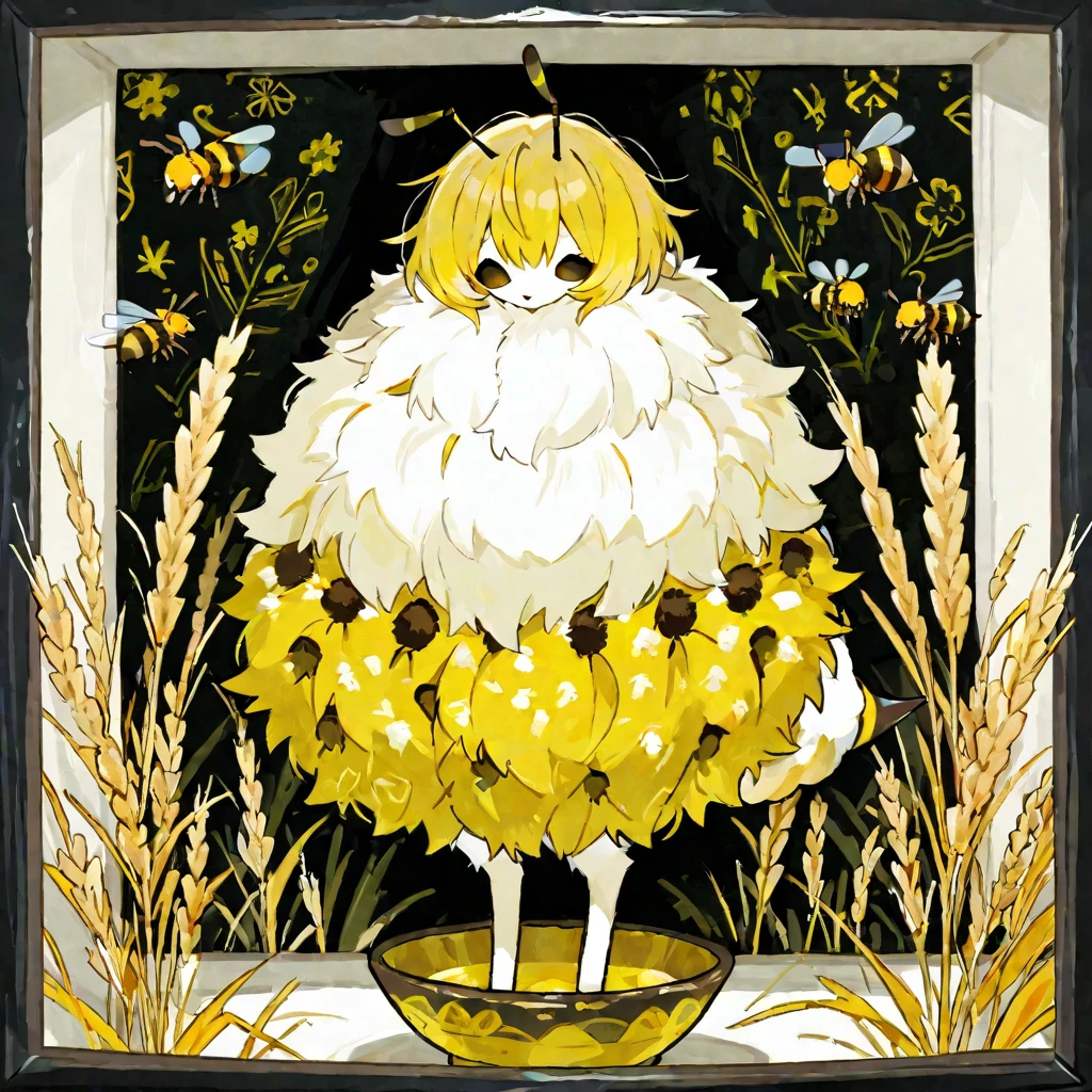 A ten-year-old girl, (Contemporary art like a picture book )(Flat Oil Painting)(simplified)(Low saturation)(Overview with Crayons)(Many white space)(Less is more)(10 year old girl with white hair, loli, naked, nude