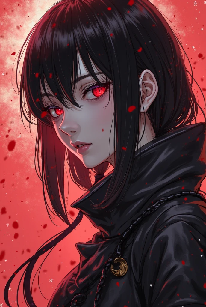 Red eyes and black hair、Anime girl dressed in black, portrait Gap Moe Yandere Grimdark, By Ren, Gothic Maiden Anime Girl, With big bright sad eyes, Detailed digital anime art, From Arknights, Detailed portrait of an anime girl, Her eyes have black anime pupils, Gap Moe Yandere Grimdark, Albedo from Overlord