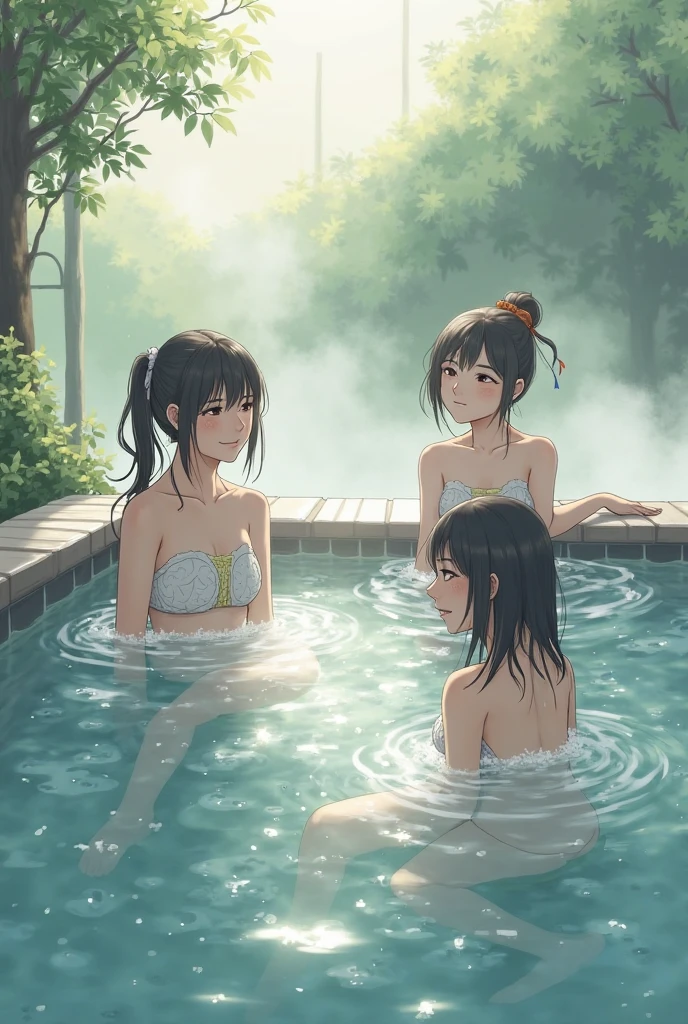 ((Highest quality)), ((masterpiece)), (detailed),Perfect Face,Strong light from the front,With front light,A group of naked children bathing in a spring,