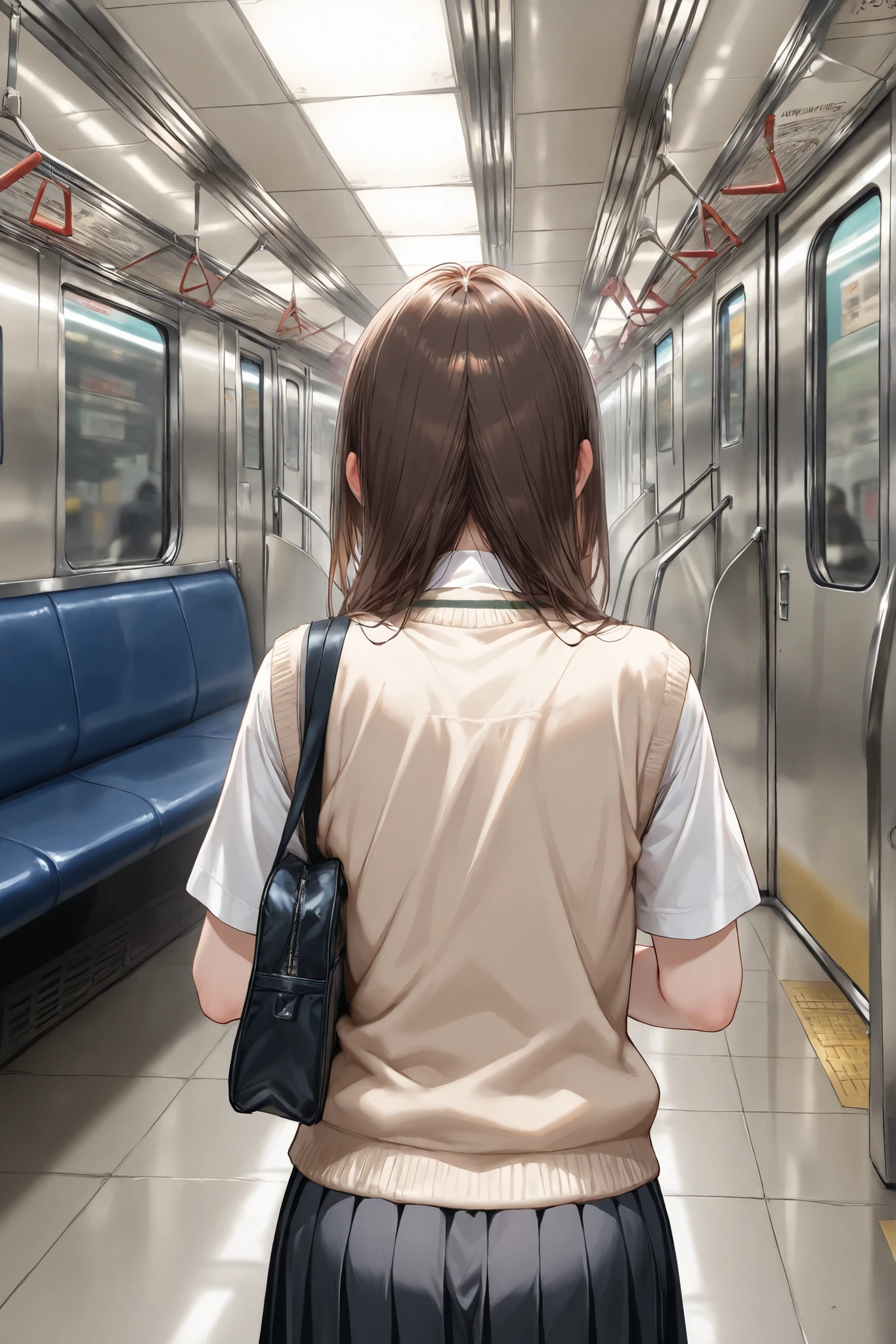 ((Masterpiece)),((best quality)),((incredibly absurdres)),((8K)),semi real,BREAK,
1 girl,subway,