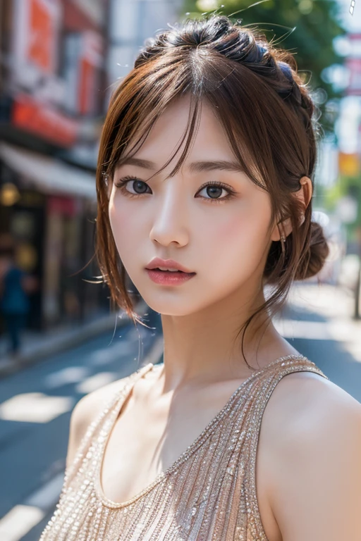 ((highest quality)), ((masterpiece)), (detailed), (reality: 1.4), Japanese Beauty, One Girl, Perfect balance, cute, ((18-year-old female:1.2)), Young and adorable Japanese face, (masterpiece:1.0), (highest quality:1.0), 4K, 非常にdetailed, photo shoot, 8k, High resolution, Kodak Portrait 400, Film Grain, Lens flare brilliance, Portrait Shot, ((Keep your bangs down)), Very fine grain definition, (Symmetrical eyes:1.3), Cross your arms, forward leaning posture, Sitting, night, Looking up, Cleavage, Cafe, Wet Hair, blouse