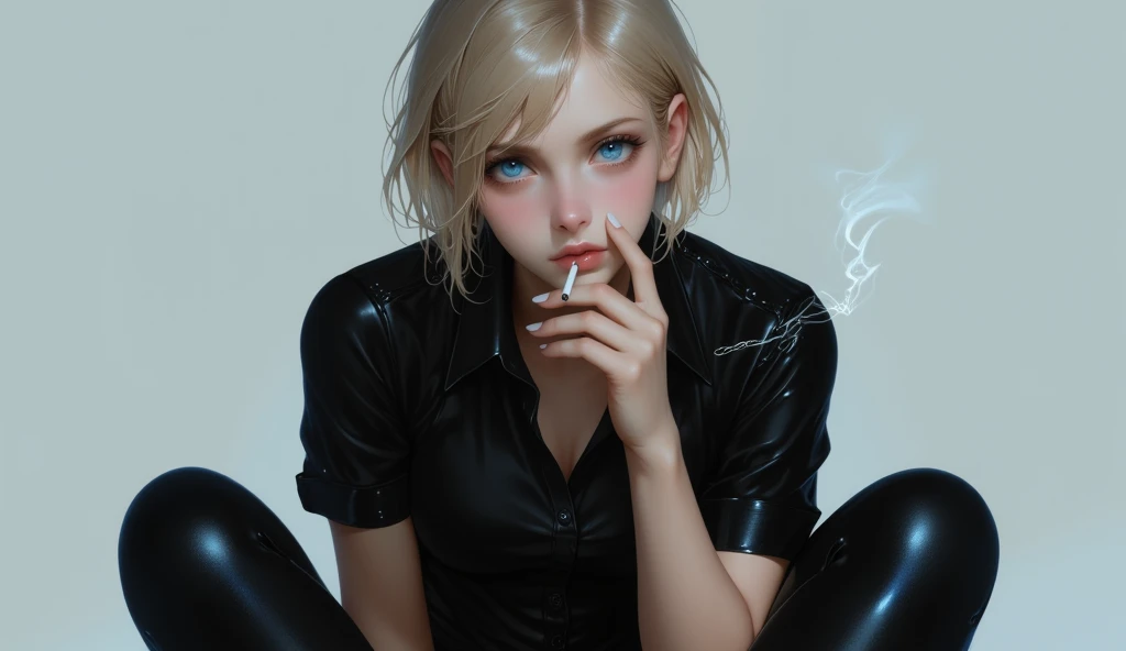 (best quality:1.6), (masterpiece:1.2), (realistic:1.4), taller slim woman, (hair over one eye:1.3), (mekakure:1.3), (tongue out:1.3), (show her tongue:1.3), (asymmetrical hair:1.1), (silver hair:1.2), (dark eye makeup:1.3), (Dark black eyeshadow:1.3), (handsome face:1.3), (brown skin:1.4), (tanned skin:1.4), (bronze skin:1.4), (mahogany colored skin:1.3), gorgeous eyes, stick out her tongue and open her mouth wide, toned abs, half-closed eyes, (open legs:1.1), (knees up:1.2), (staring at me:1.2), provocative sadistic smile, arm to head, front open shirt, unbuttoned to the belly, confident expression, many piercings, bare foot, bare legs, luxurious bedroom, dynamic pose, cinematic angle, Detailed drawing, perfect anatomy, (High Resolution), (high detailed skin), ((top-quality)), ((High Definition)), high quality shadow, mostly cloudy sky, detailed background, ((Unbeatable masterpiece)), Maximum clarity and sharpness, Multi-layer Textures, Post-Processing, Anisotropic Filtering, octane render, two-tone lighting, professional photography, Realistic portrait, White balance, Long Exposure, Low ISO, 8K RAW, perfect hands, detailed fingers, Ray Tracing, Depth of Field, (((Photorealistic))), anatomically correct, (((Best Quality))), (((Super Detail))), (((UHD)))