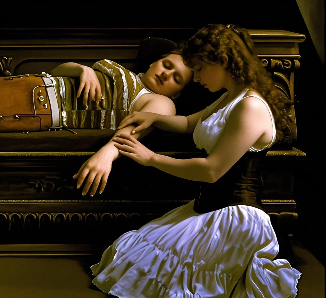 there is a man and a woman laying on a bed next to a lake, monia merlo, by Barbara Balmer, ryan mcginley, vincent desiderio, david hamilton, annie liebovitz photography, photography alexey gurylev, by Alexander Kucharsky, by Annie Leibovitz, very very roberto ferri, photography alexey kurylev, Nicolas Fols