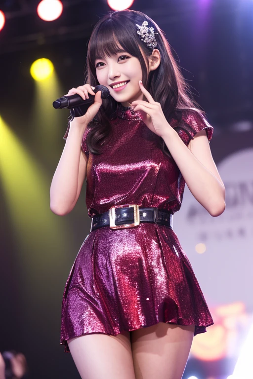 Japanese female, (underweight), (flat chest best quality:1.5), 30 years old, (cheerful grin:1.1),
jazz bar, jazz singer, standing, wavy hair, (red dress), singing, with a microphone, Japanese, (full body shot:1.2), (low angle shot), soft lighting, (spot lighting:1.4)