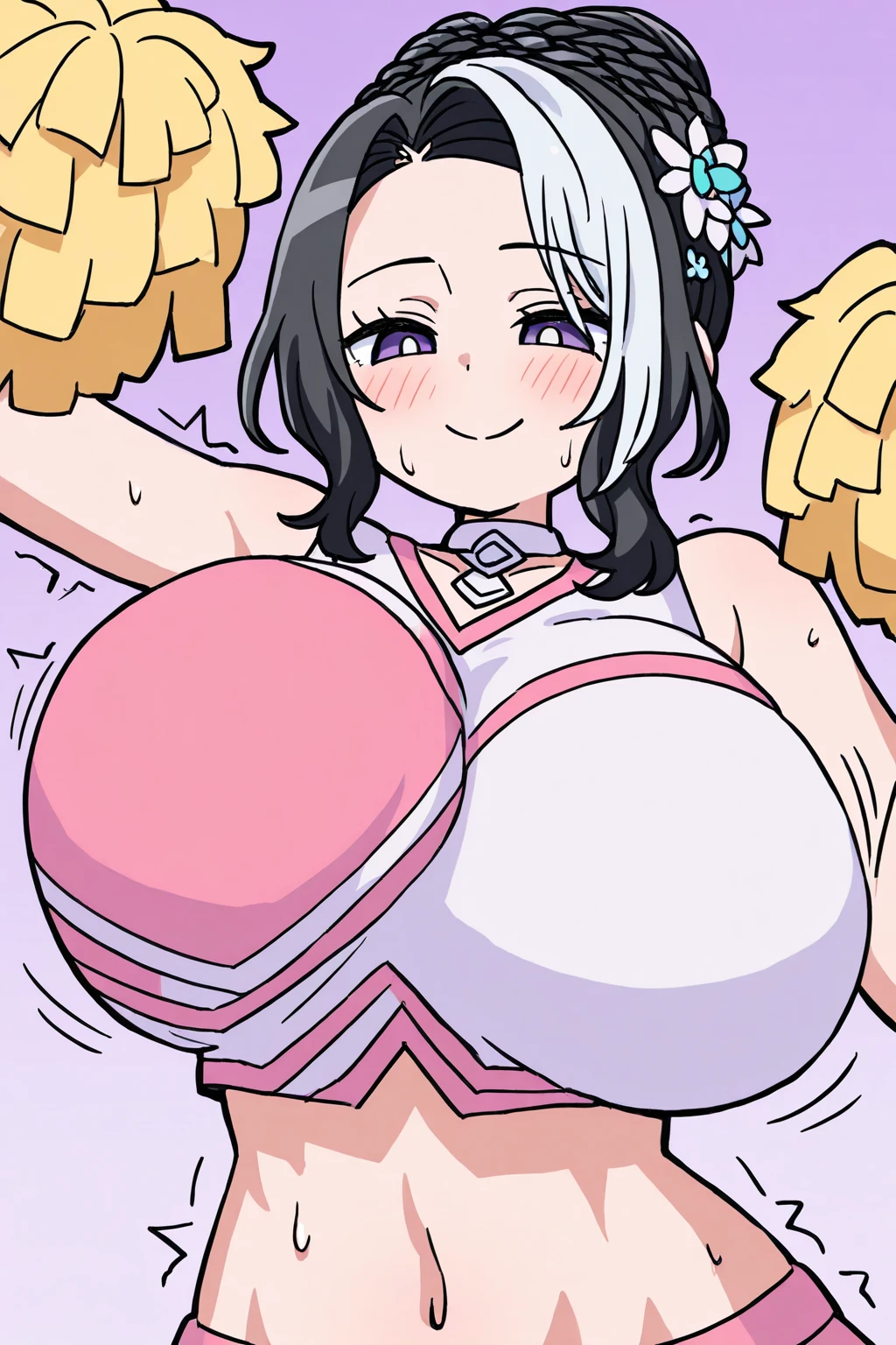 Colorful ,rainbow and, unicorns background ,Viewers dream,View from below,1girl,heart-shaped pupils,hands on tongue,black hair,blue eyelush:1.1),whole body trembling,sweat,sweatdrop,heart,(speed lines:1.1),medium breasts, ((heavy breathing:1.3)), love, heart, crop top, happy, smile, colorful dress, view from below, breasts bouncing, laughing