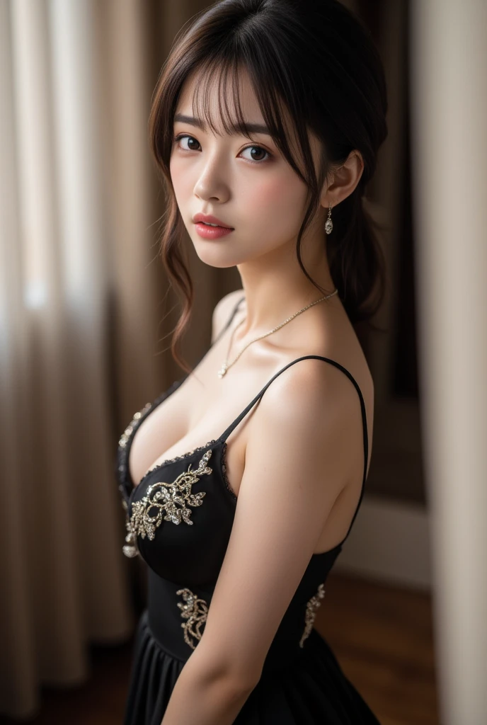 masterpiece、8K、32K、top-quality、(A detailed eye)、(A cute Japanese woman、bangss)、18years old、1 girl in、elegent、(Detailed background depiction)、look back、Cheerful, steampunk、clear、whole body、