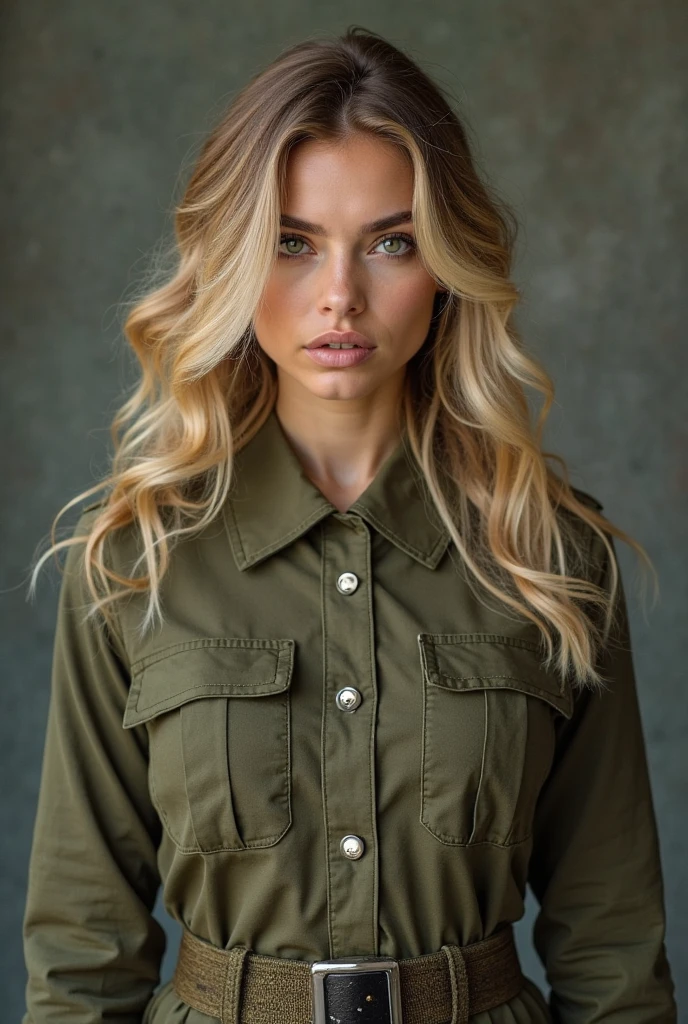 photo of S152_AvaPhillippe, a gorgeous woman, in (area-51:1.2), wearing a (camouflage-coat:1.2), (dusk:1.1), (8k, RAW photo, best quality, depth of field, ultra high res:1.2), (absurdres, intricate, photorealistic, masterpiece, ultra-detailed:1.3)
