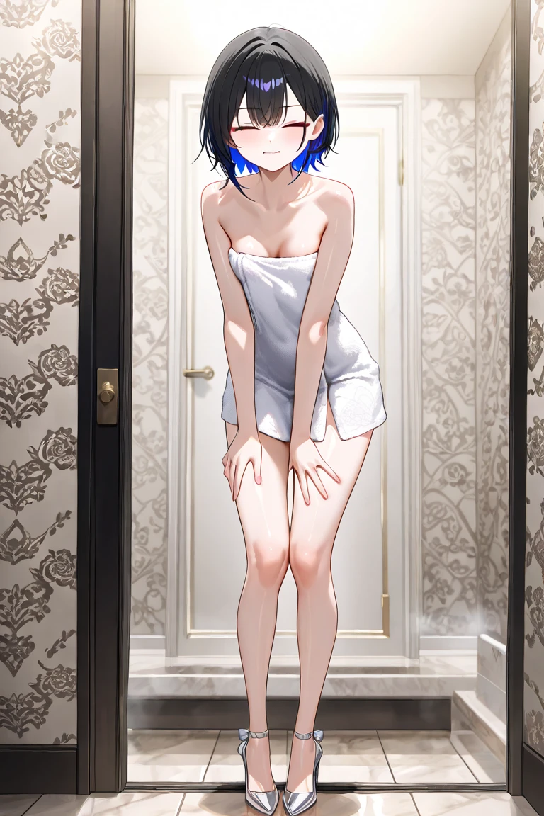 Small breasts、18-year-old female、the body is slim、Thin legs、sexy、(Exposing the breasts)、(完全にnaked)、anime、全naked、naked、Nipples、pubic hair、smile