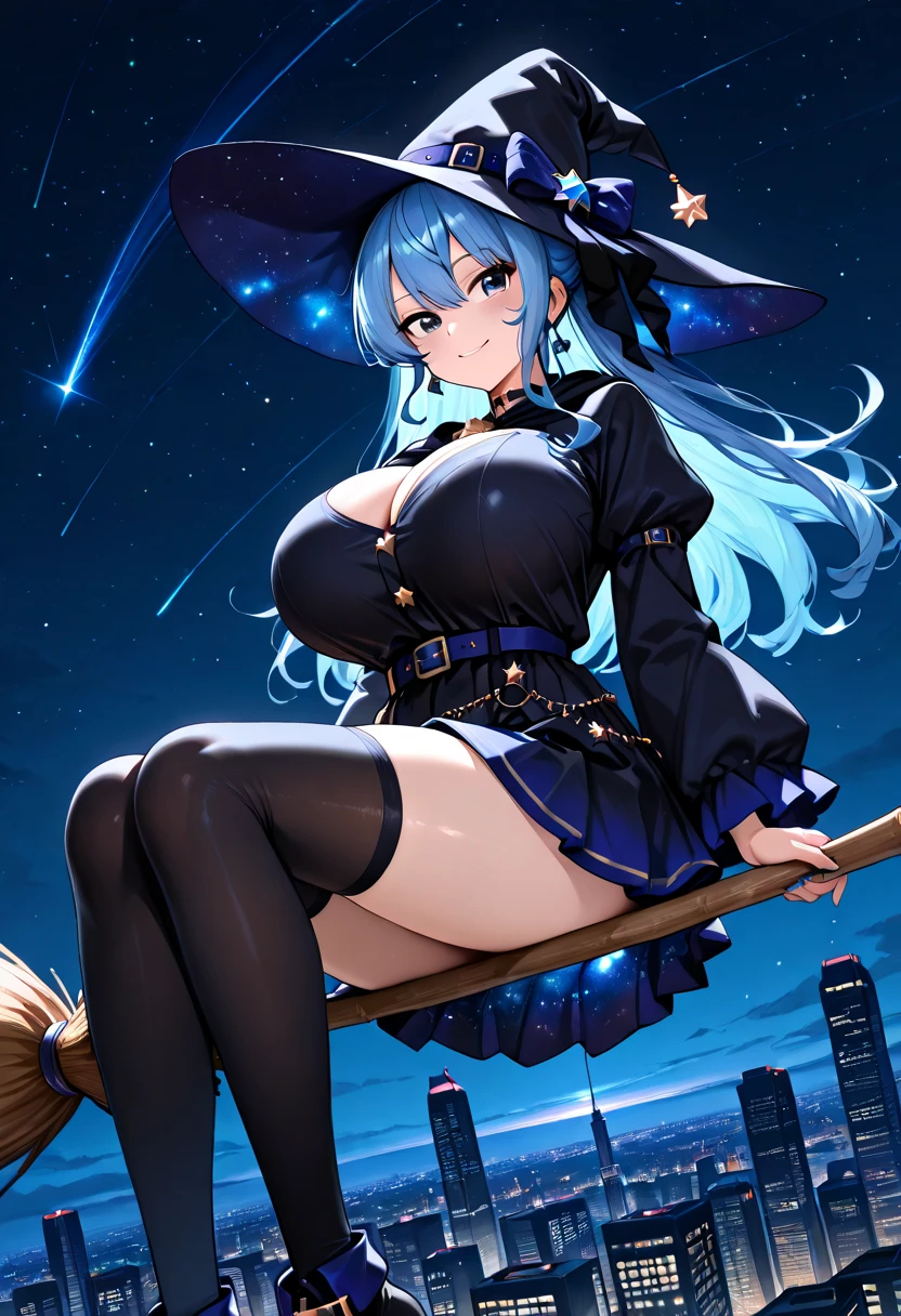A woman with stars in her hair wearing a witch outfit, very hot and sexy naughty girl