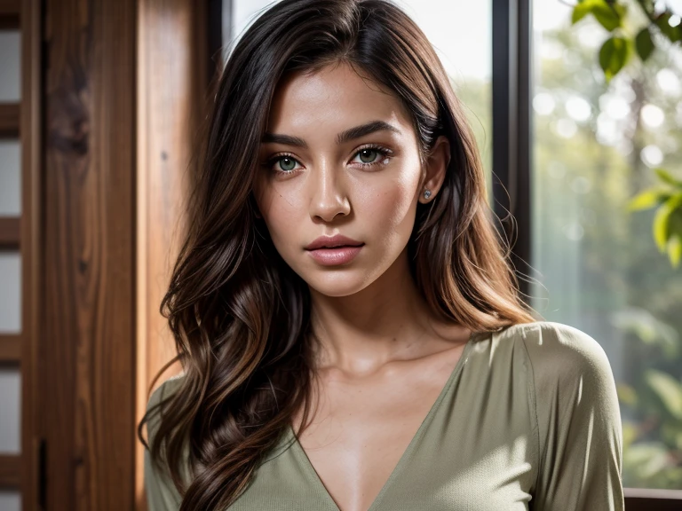 A photo of an attractive sexy woman 21 y.o.,
Sophisticated jumpsuit with a jacket, Seductress, Short, in shape, Oval Face, Tan Skin, White Hair, Amber Eyes, Straight Nose, Thin Lips, Round Chin, Long Hair, Thick Hair, Low Chignon, natural breasts, Cuff earrings, peach velvet lipstick, a towering waterfall hidden in the jungle,
moles, skin imperfection,
Masterpiece, photo realistic, hi res, 8k, award winning, high quality, professional, 4k, highly detailed