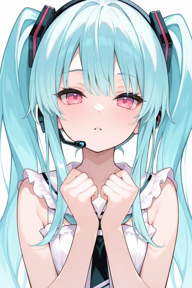Miku Hatsune, closeup high definition, jealous, hands together upset, blushing face high definition 