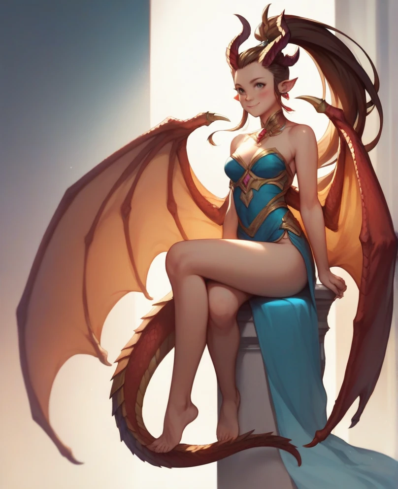 golden dragon girl with wings, perfect hands, golden shine, fictional figure body hands on waist