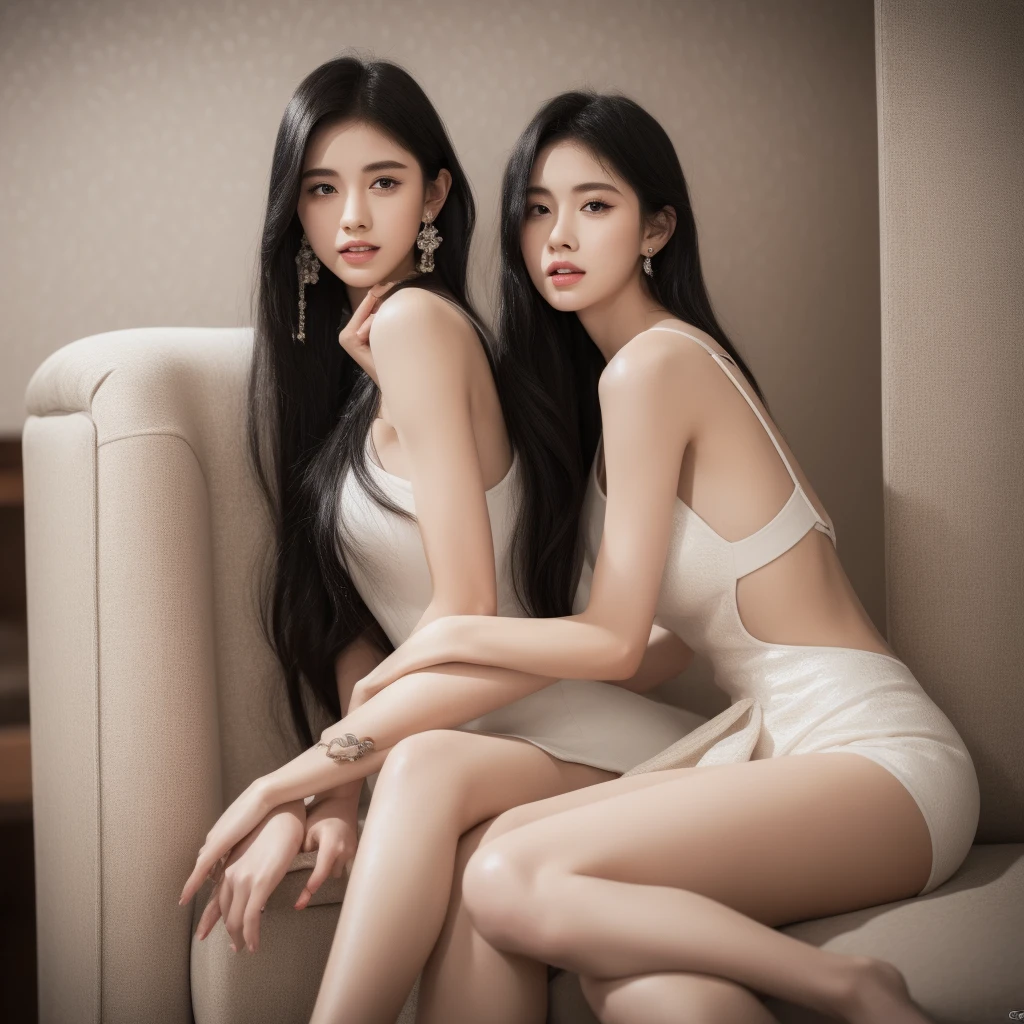beautiful hot girl sitting with two legs apart