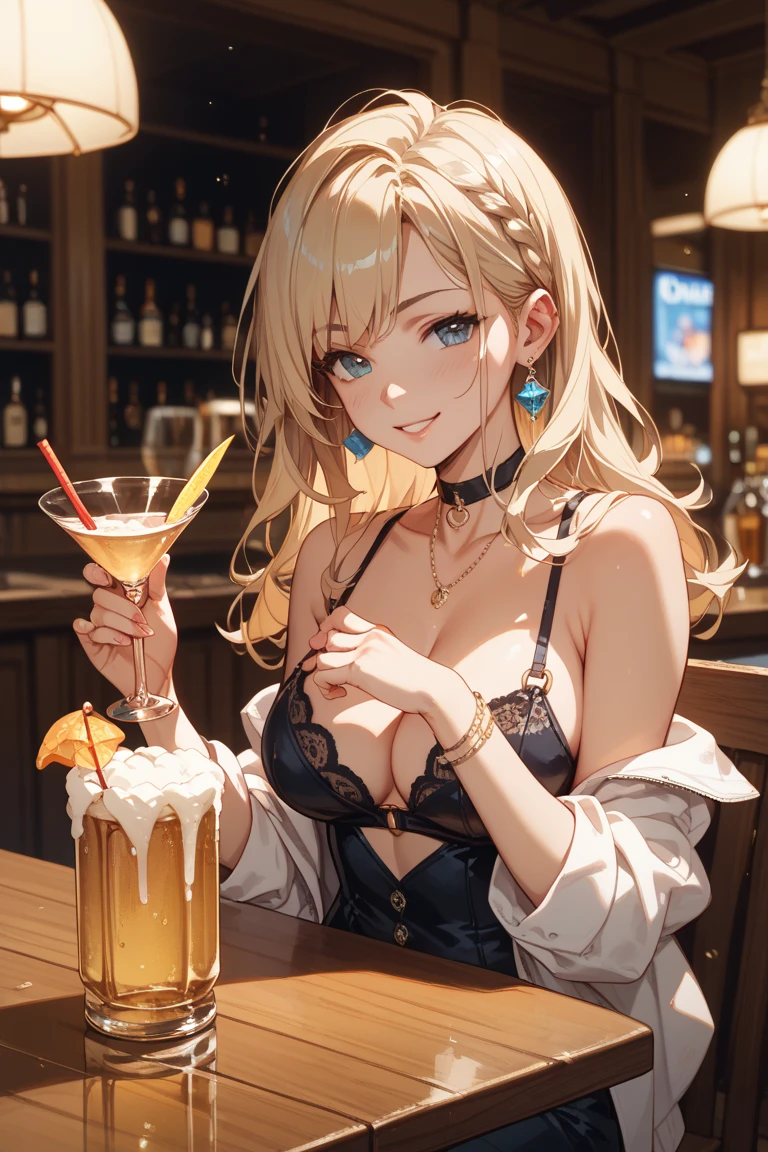 A blonde girl in a bunny outfit stands at a bar and drinks from a wine glass. Sie sieht erotisch aus. Have big tits