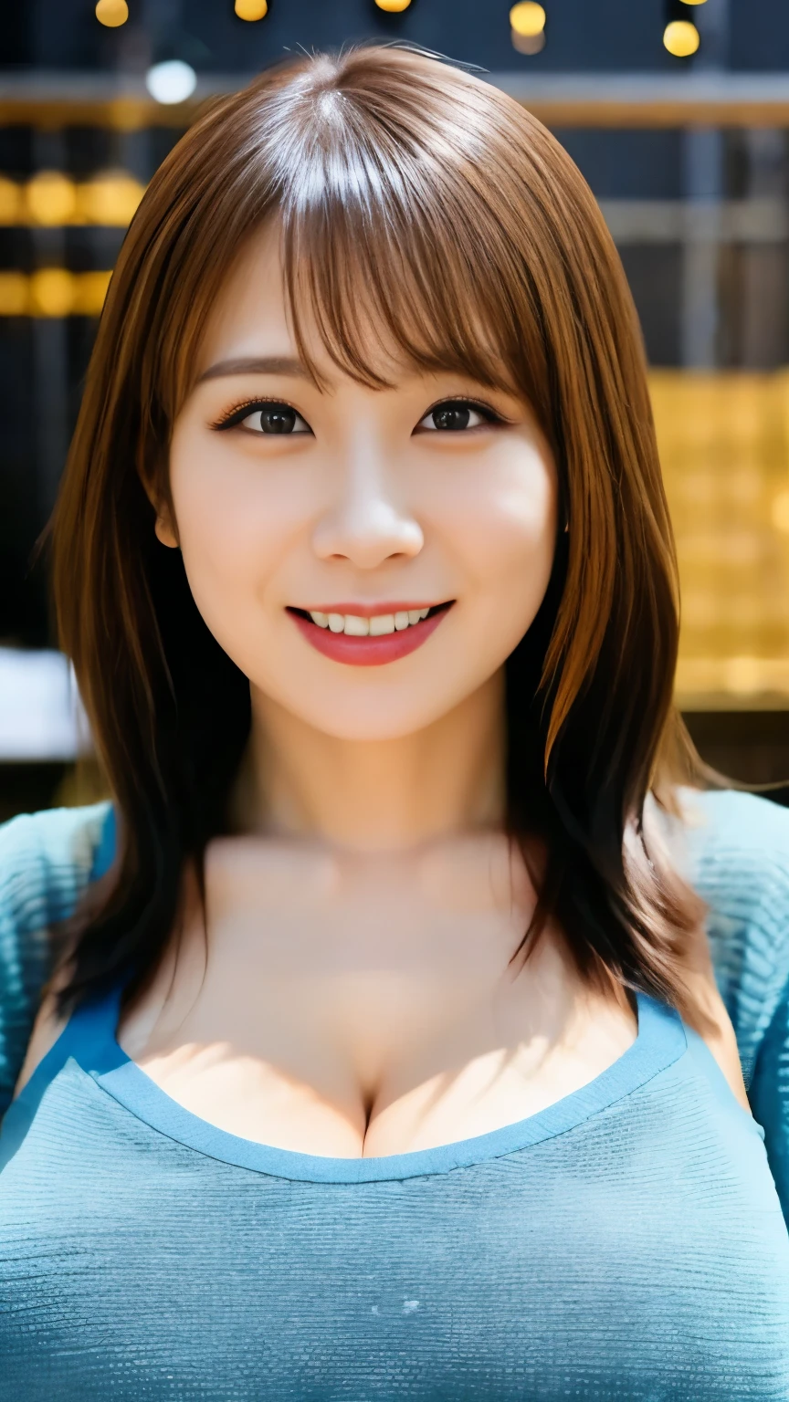 Portrait, 8k, High Quality, Realistic Photo Image, 39 years old, Japanese woman,  clear ,, It recreates natural and realistic eyes, Japanese Stand, small, beautiful brown hair, beautiful lighting, Golden ratio composition, smile, casual clothes, Natural background,  city background, 4K, High Quality, Realistic Photo Image, Japanese woman, 39 years old, beautiful wife,  , pretty,