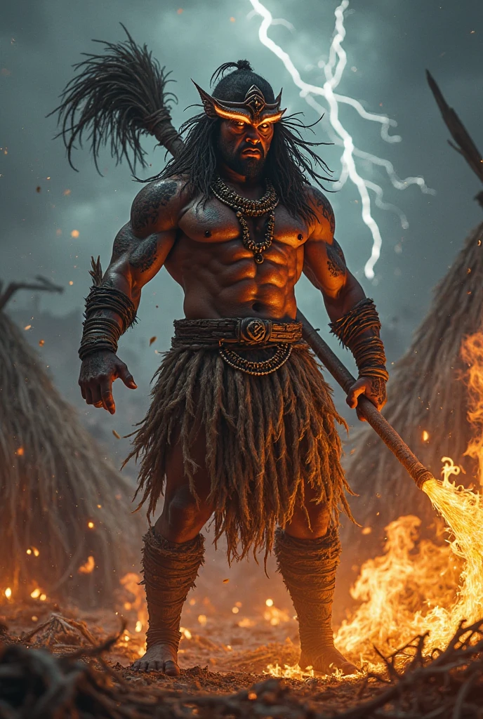 The powerful Orixá Xangô, Lord of Fire and Lightning, carrying their axes