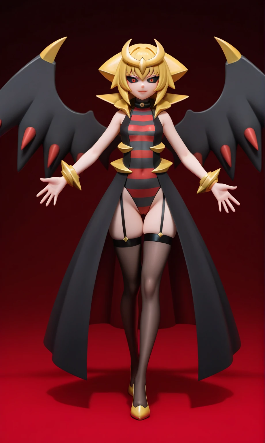 A sucubus of (short black hair: 1.9), blue eyes, dressed in a very large dark orange jacket (big clothes: 1.7), floating in the air, (bat wings: 1.8) wings open, hands raised in the air, black gloves, gold rings and earrings, light effects, circular colored effects, happy smile, tranquil look, big pink eyes, cute, no malice, medium breasts
