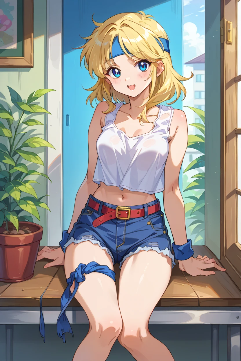 ((best quality)), ((masterpiece)), (detailed), perfect face, (((18 year old  girl))), (((spaghetti strap pyjama top))), ((pyjama shorts)), (((suburban home))), ((view from below)), ((bare legs)), ((legs together)), (((peak up shorts)), ((plain panties))), ((sitting)), ((blonde hair)), ((braid)), ((shy smile)), (((knees bent)))