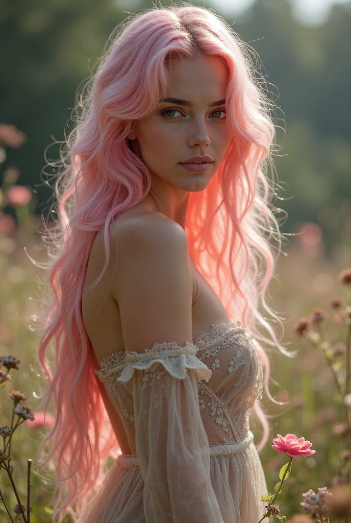 Beautiful girl with intense pink hair and large breasts, ?????