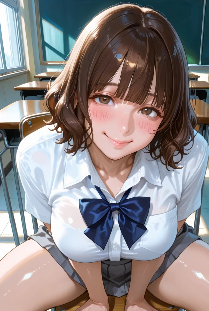 (masterpiece:1.2, highest quality), (Realistic, photoRealistic:1.4), Beautiful illustrations, (Natural Side Lighting, Cinema Lighting), Browsing Caution,
View your viewers, Cowboy Shot, Front view:0.6, 1 girl, Japanese, high school girl, Perfect Face, Cute and symmetrical face, Shiny skin,
(Long Hair:1.8, ponytail:1.7, Blonde), Parted bangs, Golden Eyes, Long Eyelashes, (Large Breasts:1.5, Thick thighs),
Beautiful Hair, Beautiful Face, Beautiful fine details, Beautiful clavicle, Beautiful body, Beautiful breasts, Beautiful thighs, Beautiful feet, Beautiful fingers,
((((Long sleeve)), Roll up your sleeves, White collared shirt, Navy Pleated Mini Skirt, Black socks, Brown Loafers, Red bow tie, Beige sleeveless knit vest)), Pink Panties,
evening,classroom, (Sexy Eyes, Cross-eyed,Watery eye,Toro eye), (((Spread your legs wide)))、Spread your legs、Leg spread,(((Stick your tongue out))),Drooling,Sweat,Hands tied,tie your hands,Tied down