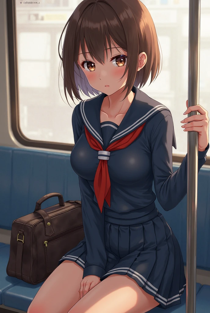 masutepiece、masterpiece、top-quality、ultra-detailliert、hight resolution、hight resolution、8K Portrait、Unity 8k壁紙のhigh-detailCG、Unity 8k壁纸、Cute little:1.5、Lori:1.5、Highly detailed CG Unity 8k wallpaper、逼真、realperson、Cute little、 Portrait photos、shinny skin、high-detail、(sixteen years old:1.2)、(1人)、Beautiful clear eyes、Ultra-fine depiction、delicated face、Lovely lips、skinny body、Big breasts thin waist、Thin leg、(On the train:1.6)、
1girl in, Cute, Perfect face, Seriously, (blush:1.5),((There are a lot of people nearby:1.4))
Big breasts,((School Uniforms:1.2)),(((Clothes lift:1.5))), (((Nipples))), Detailed description vagina,Show vagina,Spread legs,Spread ,((cum in vaginas:1.5))