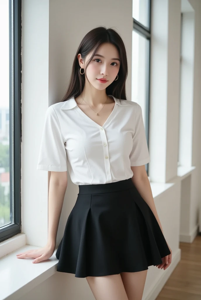 A prefect girl boby age yes cute face with white shirt black medium here full body black eyes are Korean girl cute face with big here for flying here full body best quality Indian girl