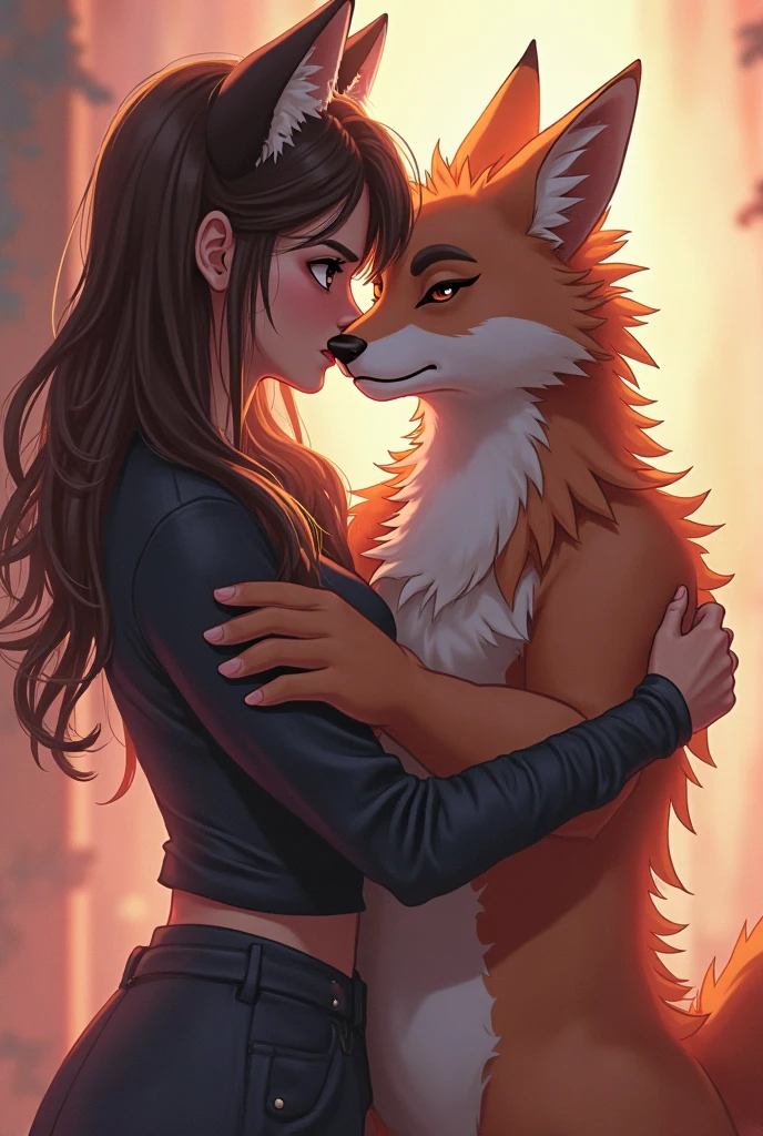 score_9, score_8_up, score_7_up, city, town square, daytime, sunny, happy, joyful, love, reunion
((fox:1.2), anthro, female, dark brown fur, long flowing hair, beautiful, wearing a dress, crying tears of joy, hugging, being lifted, feet off the ground)
((wolf:1.2), anthro, male, black fur, (scars, wounds), (wearing a dark green t-shirt and jeans), strong, lifting, loving expression)