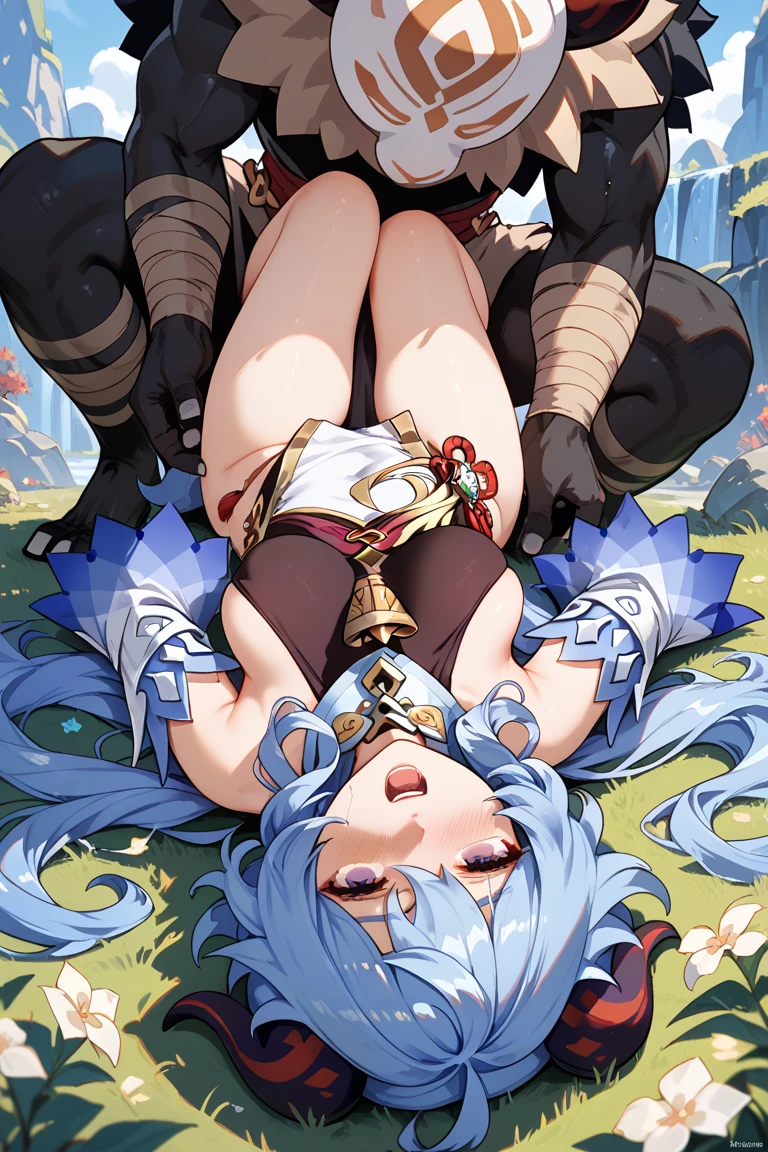 full body, cum, cum overflow, vaginal, sex, horned humanoid, horn, ganyu (genshin impact), female/ambiguous, female, squad, clothing, blue hair, bestiality, pink panties, bear, lake, 2girls,shenhe (genshin impact), White hair, 2bears,group sex, multiple girls, multiple boys,
