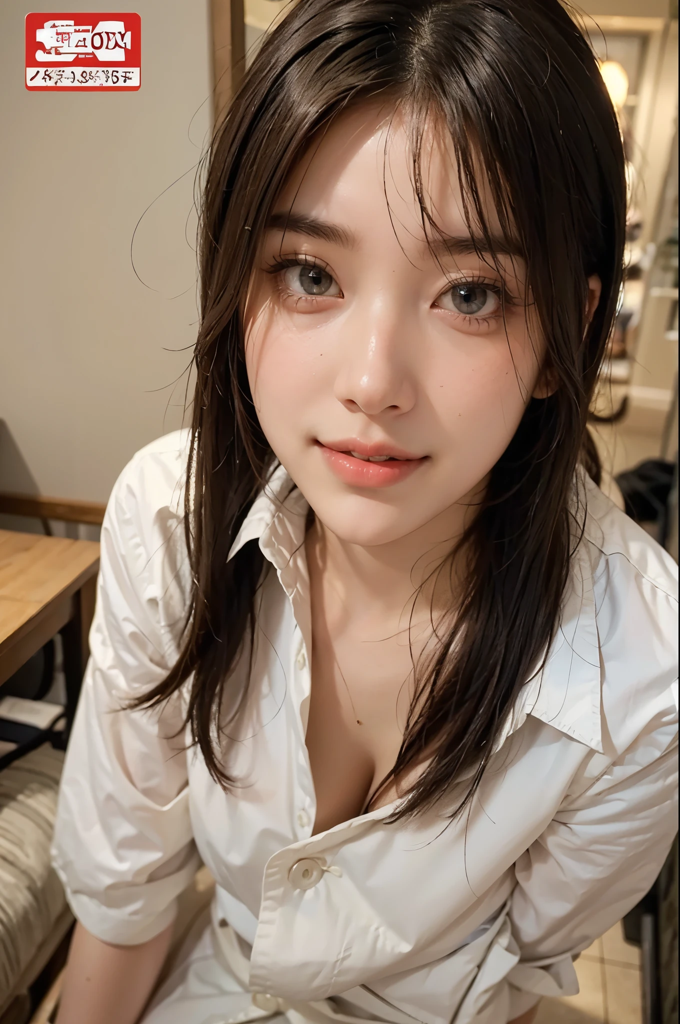 Highest quality, masterpiece, 4K Ultra High Resolution,Detailed face:1.6,(((Face Focus:1.6))) (Realistic:1.6), (Portrait of a man kneeling with legs apart) RAW Photos, 1 girl, 20-year-old,((Bra top and light pink checked uniform miniskirt)),((Ponytail and hair tie)),,((Looking up at the audience)),((Image Media Chest)),((Smiling with teeth showing)),((Shooting from above with a fisheye lens:1.4))
